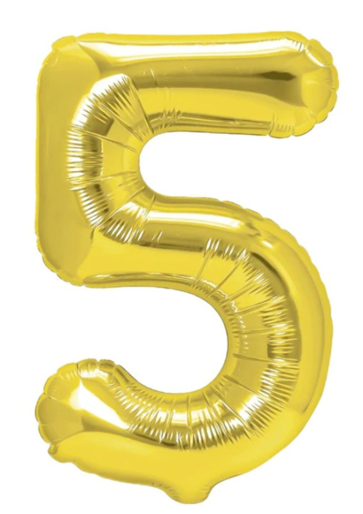 Balon cyfra "5" złota 100cm 